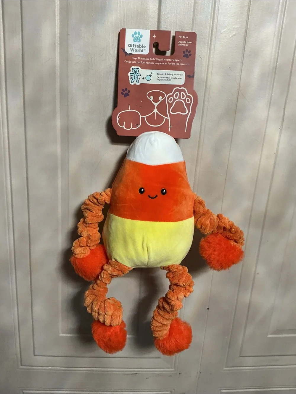 Giftable World Extended Halloween Candy Corn 14”Arms And Legs Dog Toy Squeaker